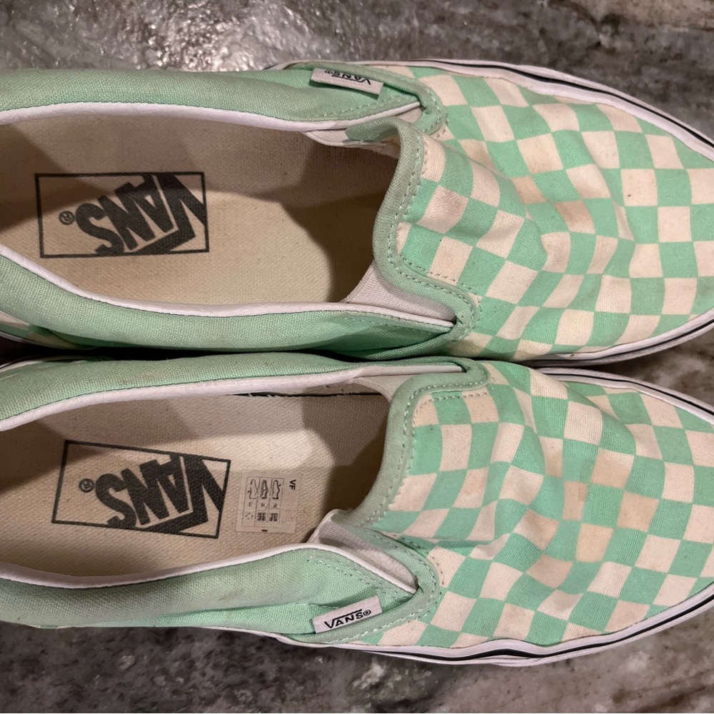 Vans Mint Green Checkered Slip-On Sneakers